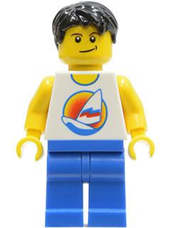 LEGO Minifigure-Surfboard on Ocean - Blue Legs, Black Short Tousled Hair, Crooked Smile-Town / City-CTY144-Creative Brick Builders